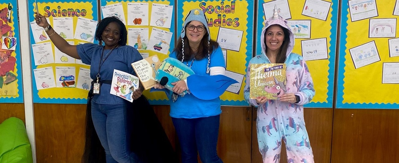 Teachers Dressed up Like Unicorn, Pigeon, and a Ballerina